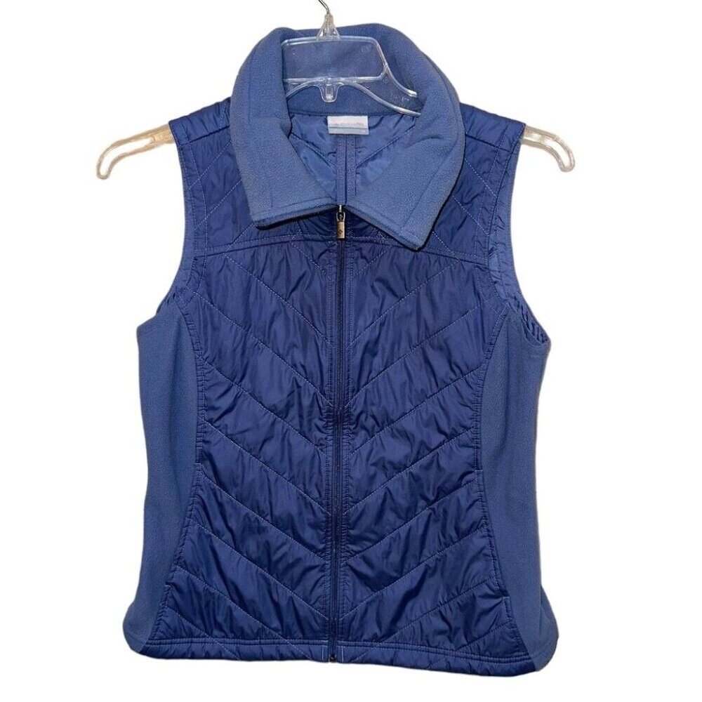 Women's Columbia Quilted Puffer Fleece Full‎ Zip Winter Vest Blue Size Medium
